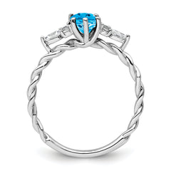 14K White Gold Polished Diamond and Blue Topaz Twisted Ring