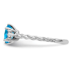 14K White Gold Polished Diamond and Blue Topaz Twisted Ring