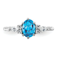 14K White Gold Polished Diamond and Blue Topaz Twisted Ring