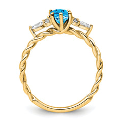 14K Polished Diamond and Blue Topaz Twisted Ring