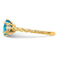 14K Polished Diamond and Blue Topaz Twisted Ring