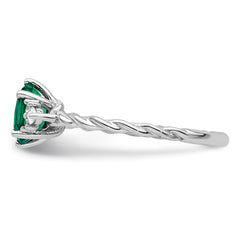 14K White Gold Polished Diamond and Lab Created Emerald Twisted Ring