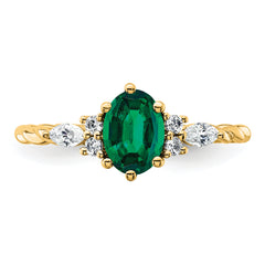14K Polished Diamond and Lab Created Emerald Twisted Ring