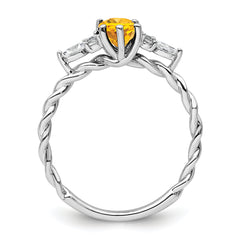 14K White Gold Polished Diamond and Citrine Twisted Ring
