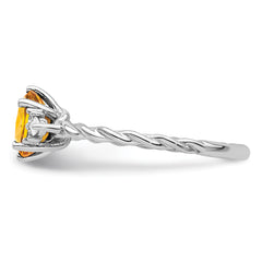 14K White Gold Polished Diamond and Citrine Twisted Ring