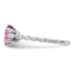 14K White Gold Polished Diamond & Lab Created Pink Sapphire Twisted Ring