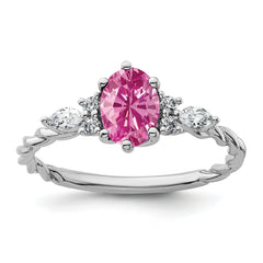 14K White Gold Polished Diamond & Lab Created Pink Sapphire Twisted Ring
