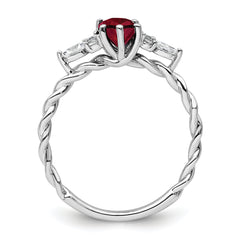 14K White Gold Polished Diamond and Lab Created Ruby Twisted Ring