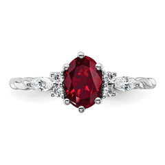 14K White Gold Polished Diamond and Lab Created Ruby Twisted Ring