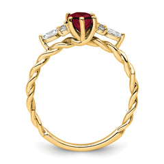 14K Polished Diamond and Lab Created Ruby Twisted Ring