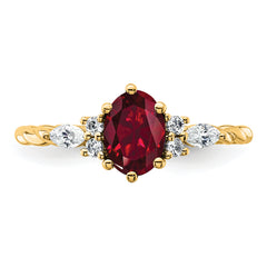 14K Polished Diamond and Lab Created Ruby Twisted Ring