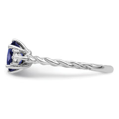 14K White Gold Polished Diamond and Lab Created Sapphire Twisted Ring