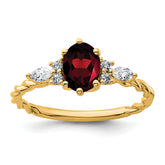 14K Polished Diamond and Garnet Twisted Ring