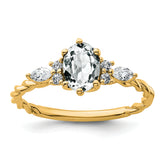 14K Polished Diamond and White Topaz Twisted Ring
