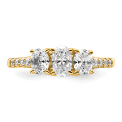 14k 1 1/8 carat Lab Grown Diamond VS/SI+ G+ Oval Complete Three Stone Engagement Ring