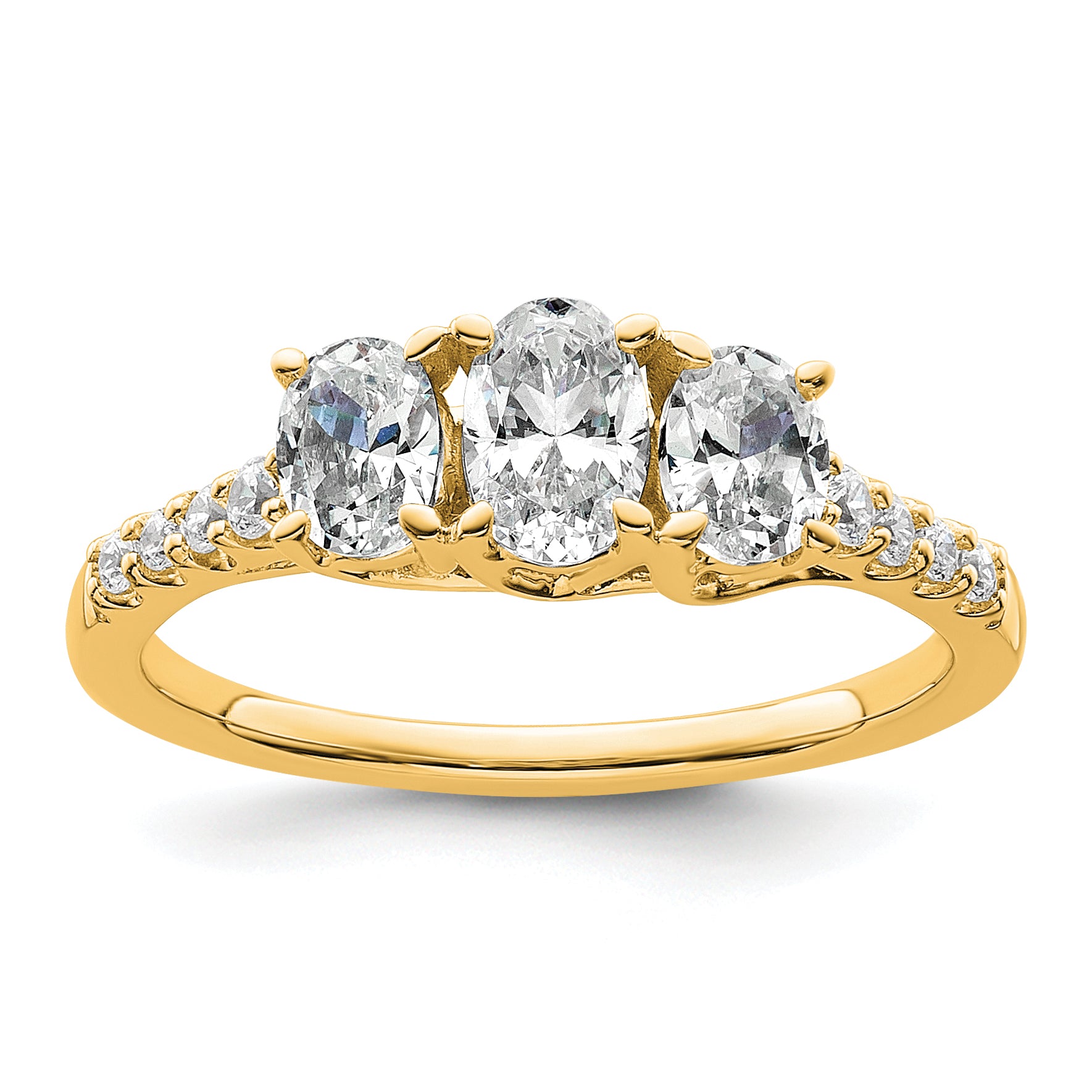 14k 1 1/8 carat Lab Grown Diamond VS/SI+ G+ Oval Complete Three Stone Engagement Ring