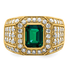 10k 1 7/8 carat Lab Grown Diamond VS/SI+ G+ and Lab Created Emerald Men's Ring