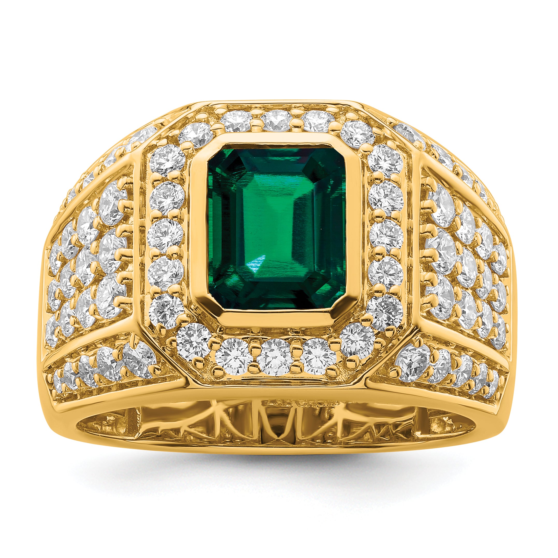 10k 1 7/8 carat Lab Grown Diamond VS/SI+ G+ and Lab Created Emerald Men's Ring