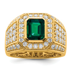 10k 1 7/8 carat Lab Grown Diamond VS/SI+ G+ and Lab Created Emerald Men's Ring