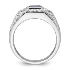 10k White Gold 1 7/8 carat Lab Grown Diamond VS/SI+ G+ and Lab Created Blue Sapphire Men's Ring
