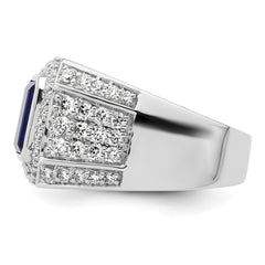 10k White Gold 1 7/8 carat Lab Grown Diamond VS/SI+ G+ and Lab Created Blue Sapphire Men's Ring
