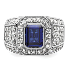 10k White Gold 1 7/8 carat Lab Grown Diamond VS/SI+ G+ and Lab Created Blue Sapphire Men's Ring