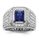 10k White Gold 1 7/8 carat Lab Grown Diamond VS/SI+ G+ and Lab Created Blue Sapphire Men's Ring