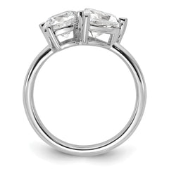 14k White Gold 2 1/8 carat Lab Grown Diamond VS+ F+ Round and Heart Complete Asymmetrical Two Stone Engagement Ring