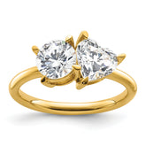 14k Two Stone 1 carat Round and 1 1/8 carat Heart Ring Mounting (No Stones Included)
