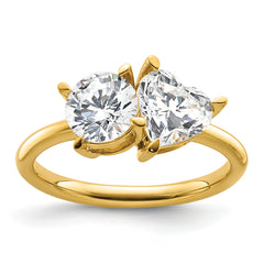 14k Two Stone 1 carat Round and 1 1/8 carat Heart Ring Mounting (No Stones Included)