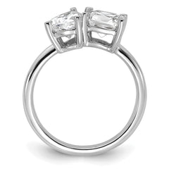 14k White Gold 2 carat Lab Grown Diamond VS+ F+ Cushion and Pear Complete Asymmetrical Two Stone Engagement Ring