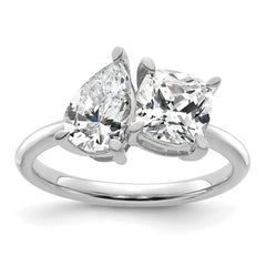 14k White Gold 2 carat Lab Grown Diamond VS+ F+ Cushion and Pear Complete Asymmetrical Two Stone Engagement Ring