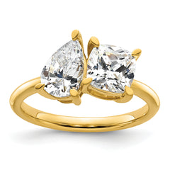14k Two Stone 1 carat Pear and 1 carat Cushion Ring Mounting (No Stones Included)