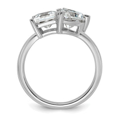 14k White Gold 2 1/8 carat Lab Grown Diamond VS+ F+ Princess and Heart Complete Asymmetrical Two Stone Engagement Ring