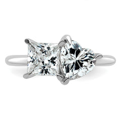 14k White Gold 2 1/8 carat Lab Grown Diamond VS+ F+ Princess and Heart Complete Asymmetrical Two Stone Engagement Ring