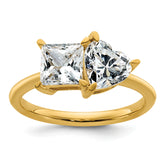 14k 2 1/8 carat Lab Grown Diamond VS+ F+ Princess and Heart Complete Asymmetrical Two Stone Engagement Ring