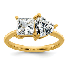 14k 2 1/8 carat Lab Grown Diamond VS+ F+ Princess and Heart Complete Asymmetrical Two Stone Engagement Ring
