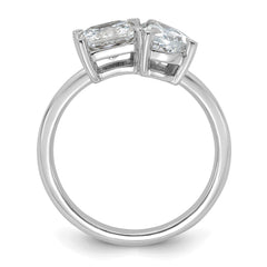 14k White Gold 2 carat Lab Grown Diamond VS+ F+ Princess and Pear Complete Asymmetrical Two Stone Engagement Ring