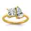 14k 2 carat Lab Grown Diamond VS+ F+ Princess and Pear Complete Asymmetrical Two Stone Engagement Ring