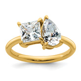 14k 2 carat Lab Grown Diamond VS+ F+ Princess and Pear Complete Asymmetrical Two Stone Engagement Ring
