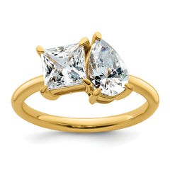 14k 2 carat Lab Grown Diamond VS+ F+ Princess and Pear Complete Asymmetrical Two Stone Engagement Ring