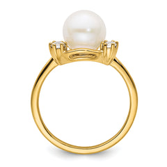 14k 1/5 carat Lab Grown Diamond VS/SI+ G+ and 8.00 mm Round Freshwater Cultured Pearl Ring