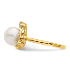 14k 1/5 carat Lab Grown Diamond VS/SI+ G+ and 8.00 mm Round Freshwater Cultured Pearl Ring