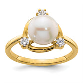 14k 1/5 carat Lab Grown Diamond VS/SI+ G+ and 8.00 mm Round Freshwater Cultured Pearl Ring