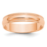 14k Rose Gold 5mm Lightweight Milgrain Half Round Wedding Band Size 9.5