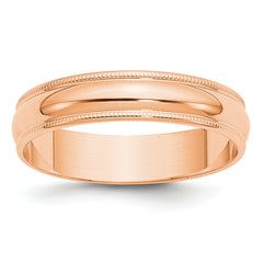 14k Rose Gold 5mm Lightweight Milgrain Half Round Wedding Band Size 9.5