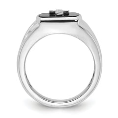 Sterling Silver Polished Onyx & Diamond Cross Men's Ring