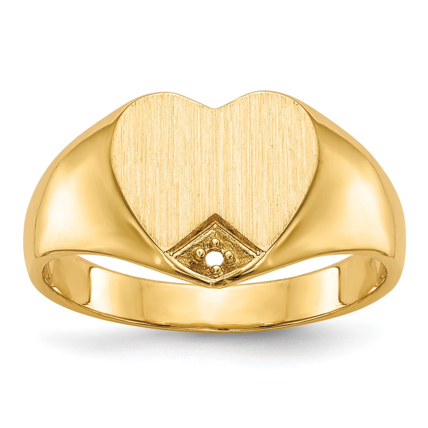 14k .005ct. Diamond Closed Back 9.0x9.0mm Heart Signet Ring Mounting (No Stone Included)