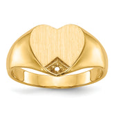 14k .005ct. Diamond Closed Back 9.0x9.0mm Heart Signet Ring Mounting (No Stone Included)
