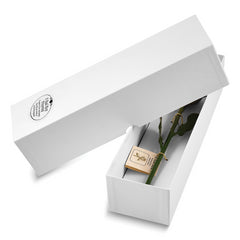 White/Pink Lacquer Dipped Natural Rose with Green Leaves and Stem